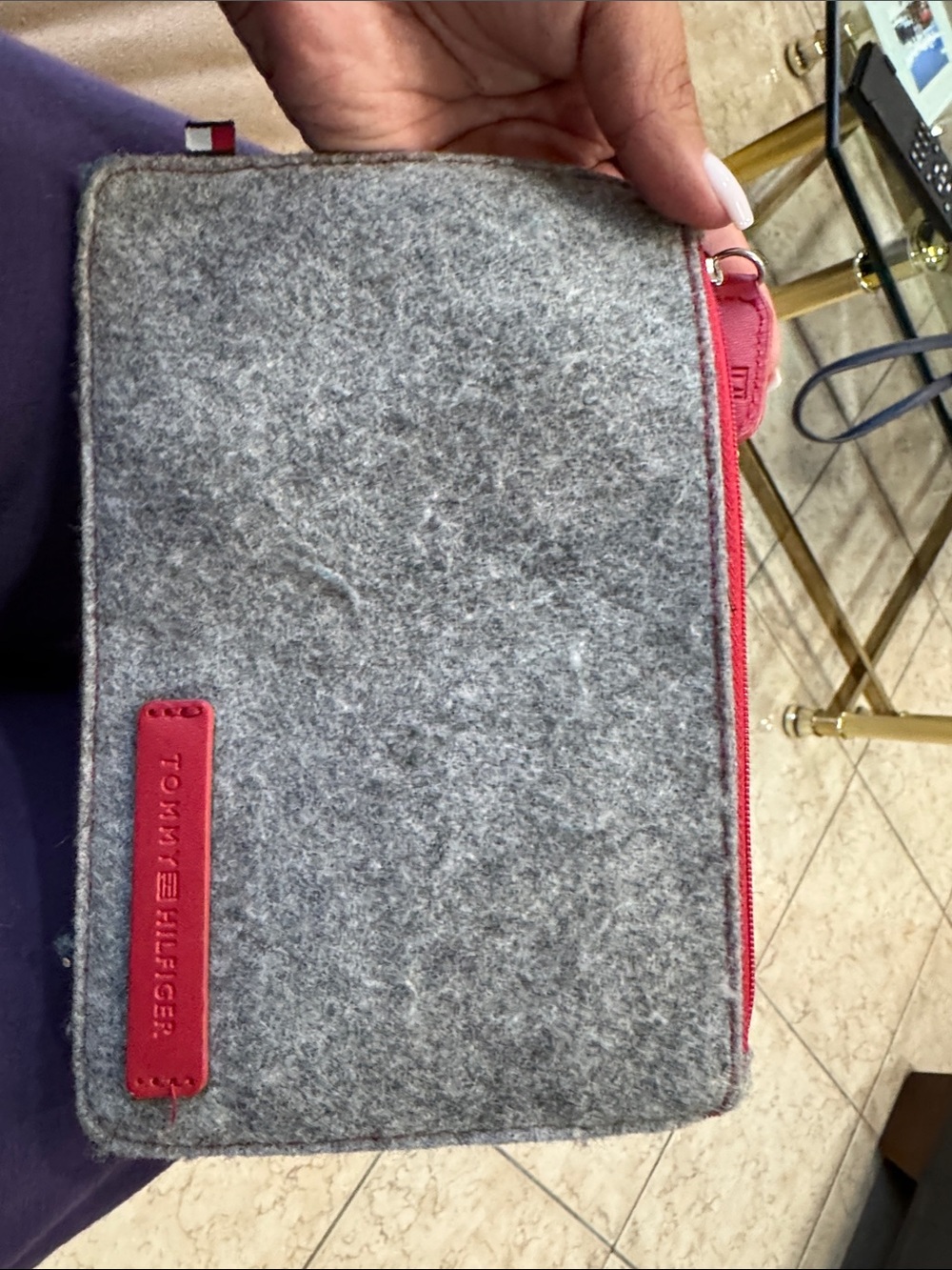 Tommy Hilfiger Gray Felt Toiletry Pouch with Pink Accents